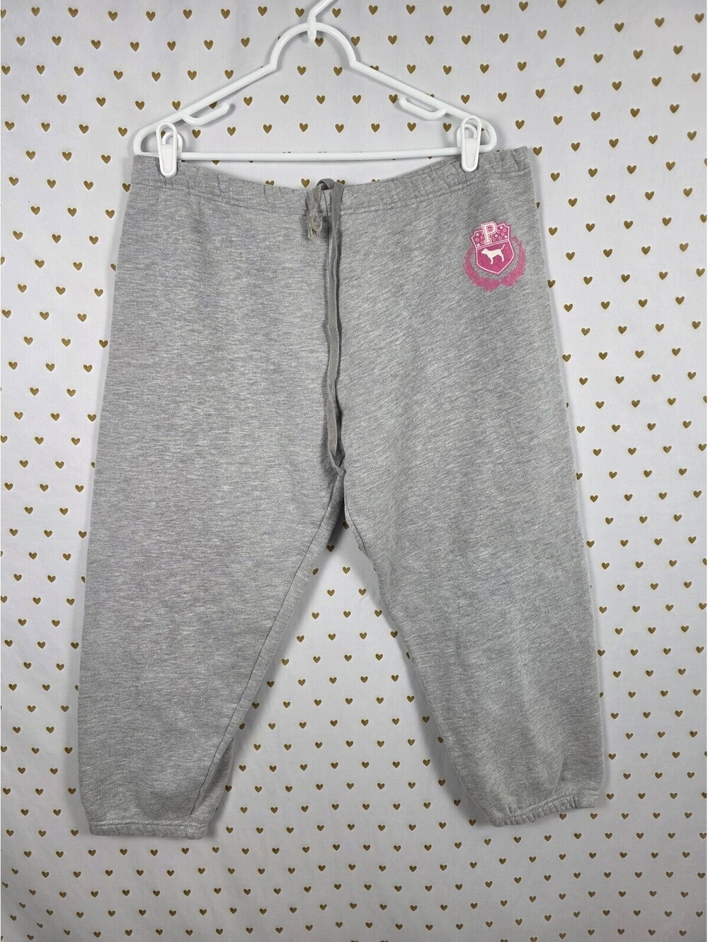 Victorias Secret PINK PHI BETA PINK Sweats Capri Sweatpants Grey Large Vintage - Picture 2 of 7